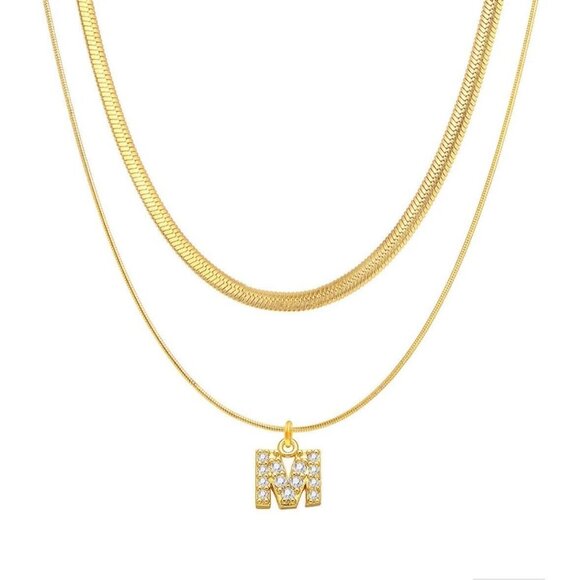 Boutique Jewelry - Double Layer Pendant Letter Necklace M in Gold Plated Stainless Steel
